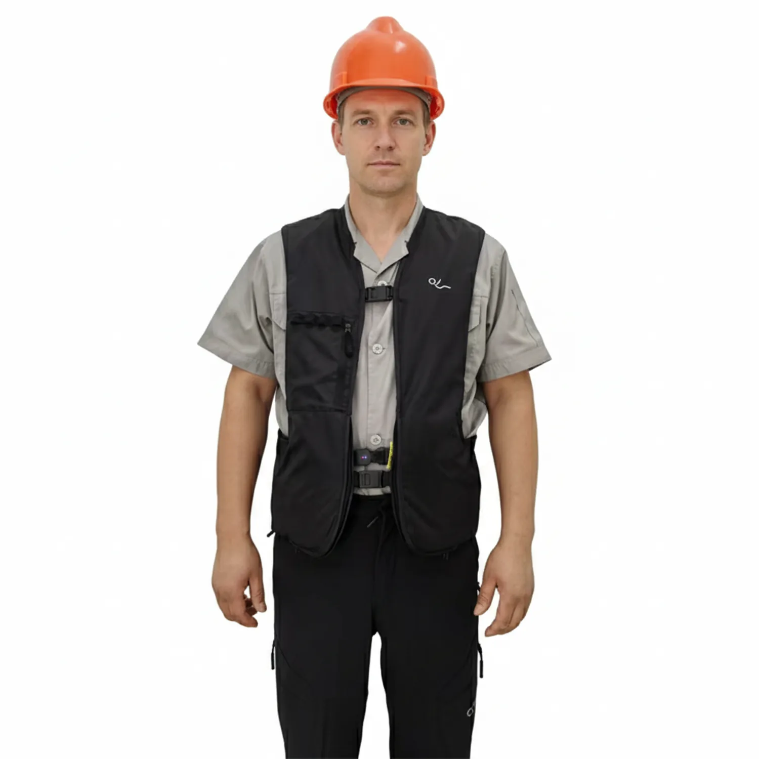 Airbag vest, front view, airbag stowed
