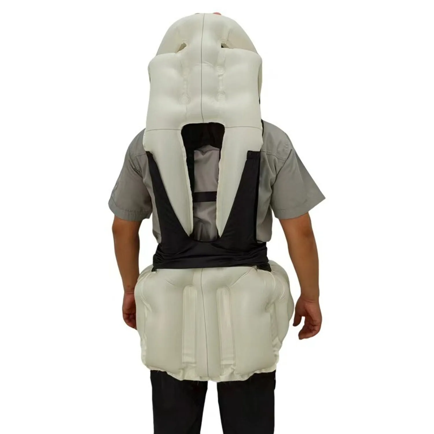Airbag vest, back view, airbag deployed